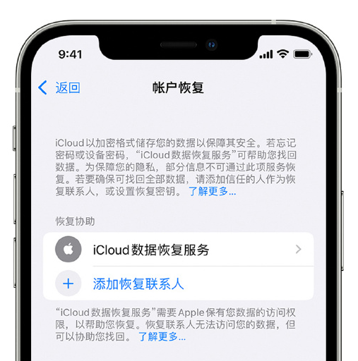 固原苹果手机维修分享在 iPhone 上设置帐户恢复联系人的方法 